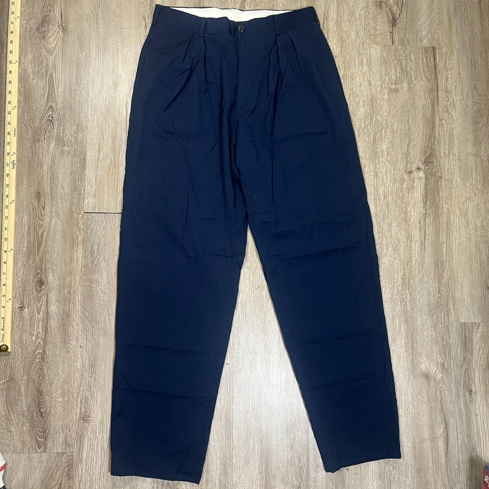 Nike Men's Golf Pants 100% Wool 35x33 Blue Navy Pleated Regular Tapered